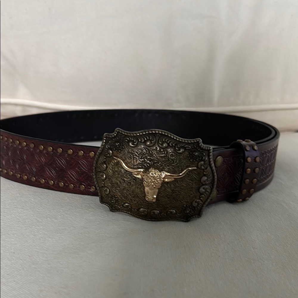 Brown Leather Belt with Gold Buckle